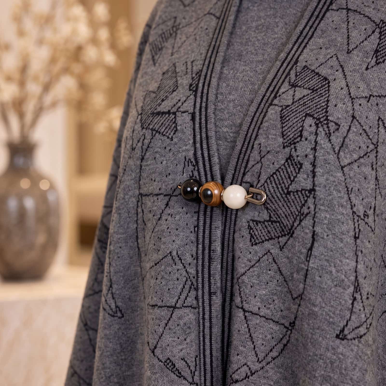 Heather Grey Geometric Knit Poncho