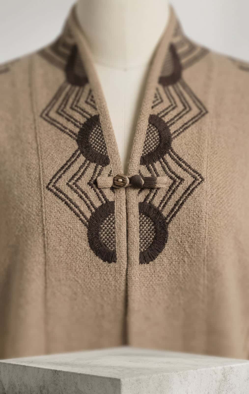 Camel Embroidered Fringe Winter Wrap Cape