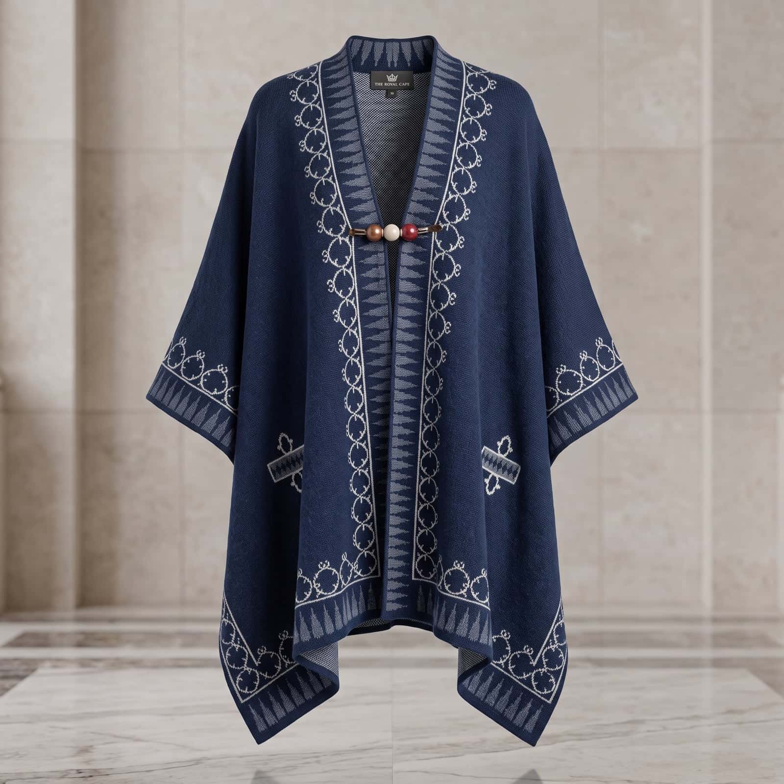 Navy Royal Cape — Geometric Embroidery
