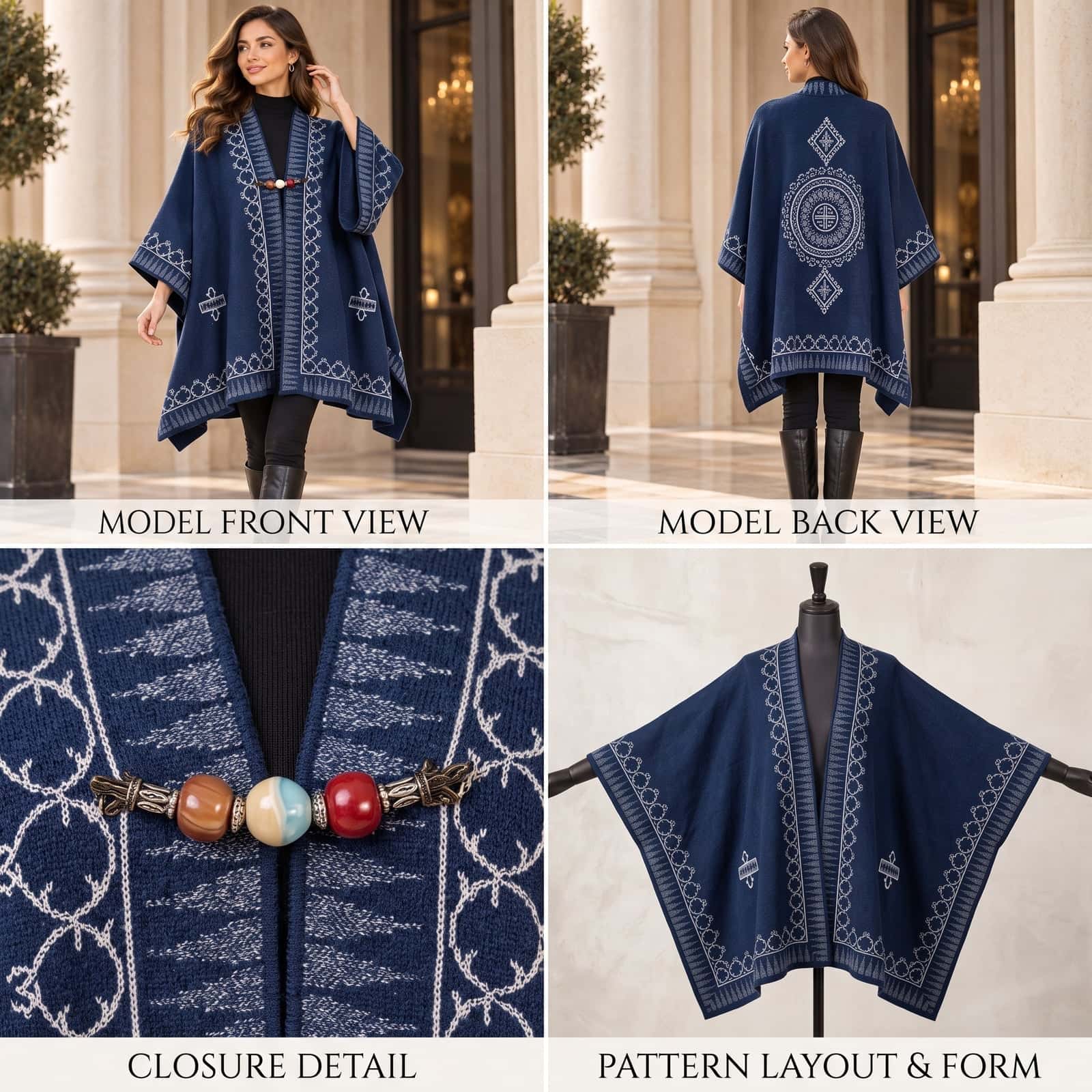 Navy Royal Cape — Geometric Embroidery