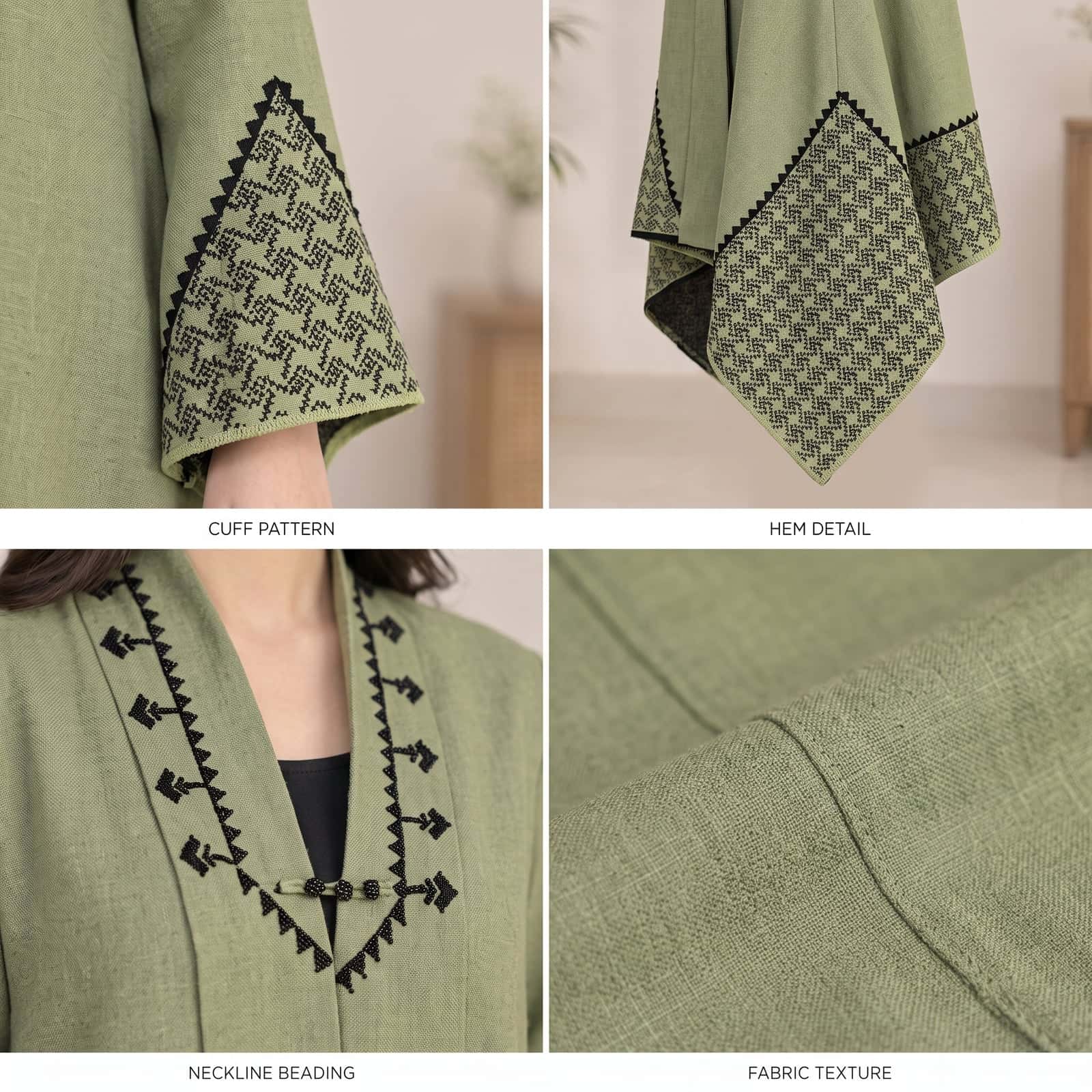 Sage Green Embroidered Winter Cape Wrap
