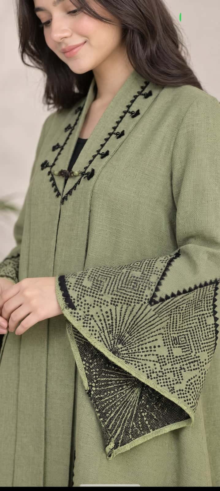 Sage Green Embroidered Winter Cape Wrap