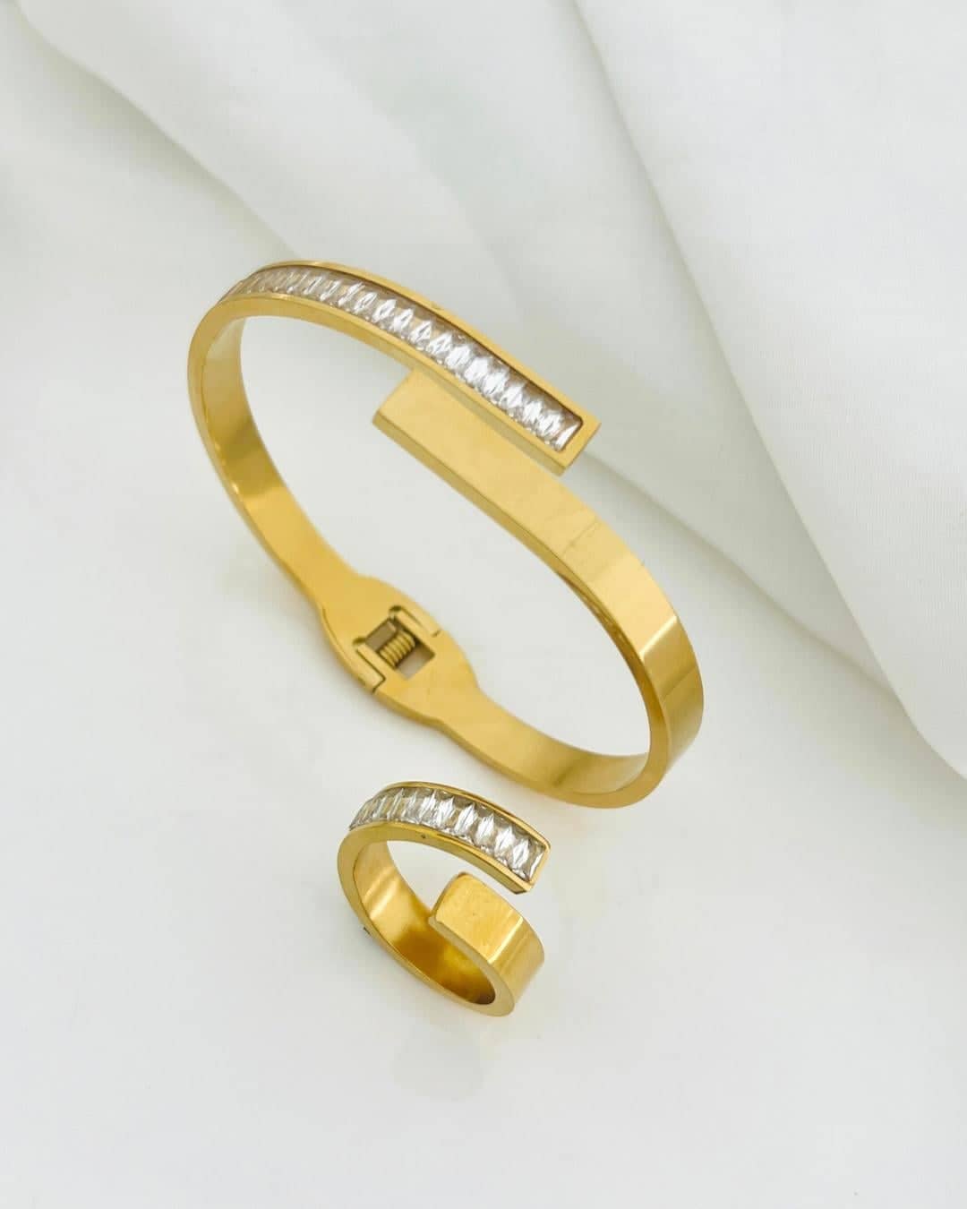 Baguette Crystal Bangle Ring Set