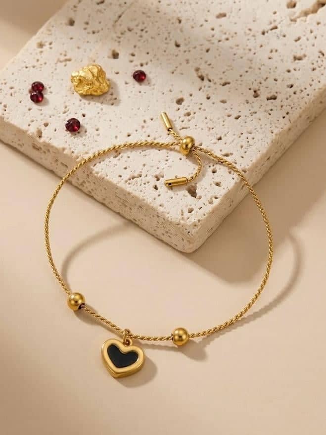 Black Heart Slider Gold Bracelet