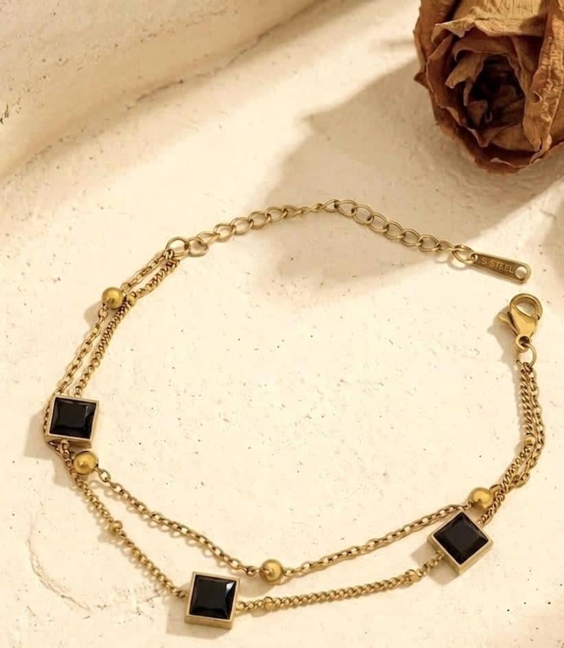 Black Stone Double Layer Bracelet