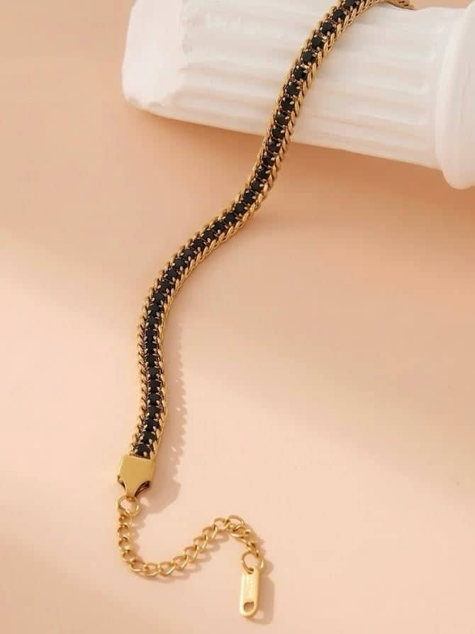 Black Stone Gold Tennis Bracelet