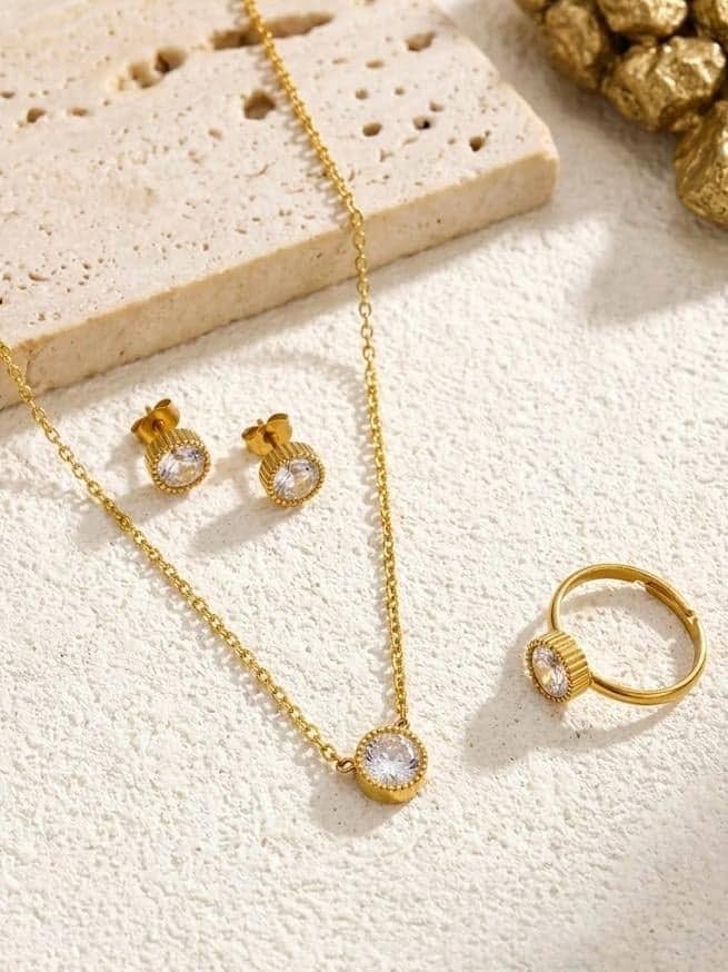 Clear Crystal Coin Edge Jewelry Set