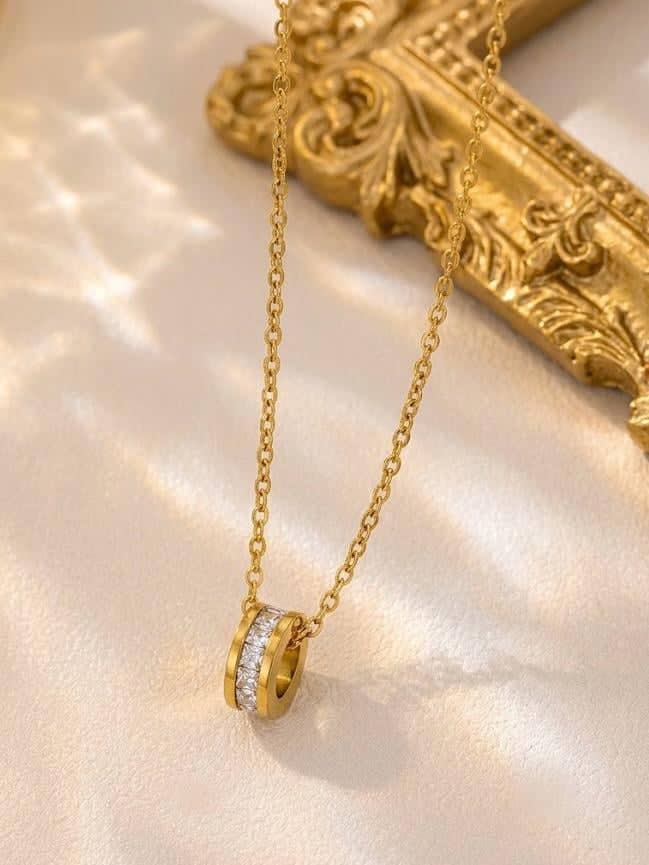 Crystal Barrel Pendant Gold Necklace