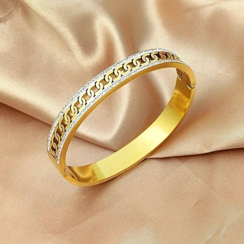 Crystal Curb Chain Hinged Bangle