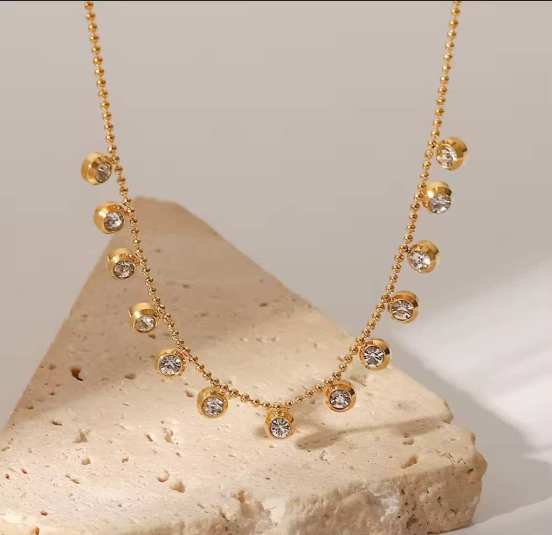 Crystal Drop Ball Chain Necklace