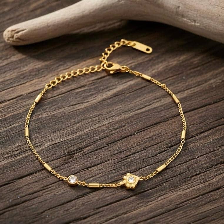 Crystal Flower Bar Gold Bracelet