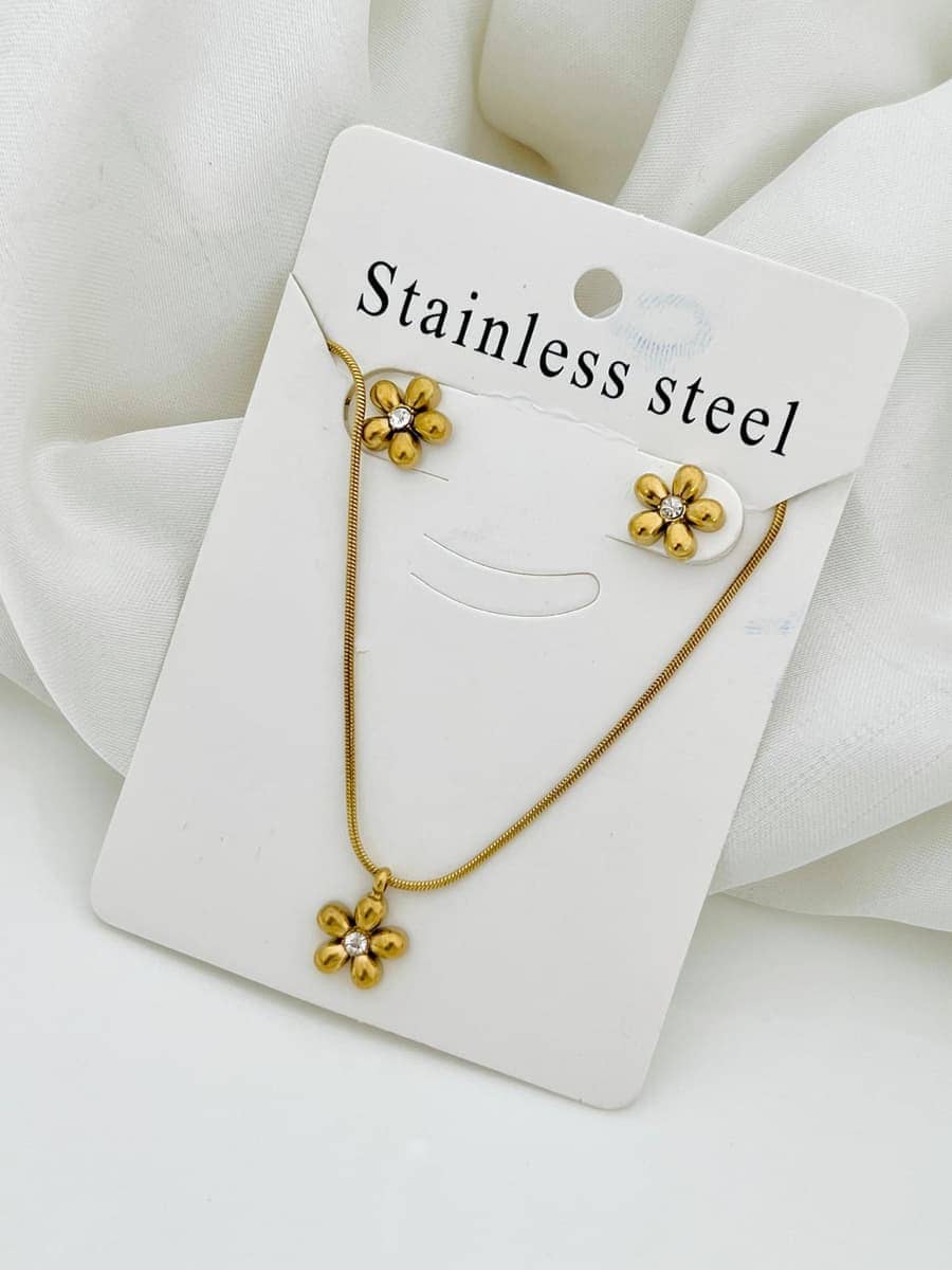 Crystal Flower Necklace Earring Set