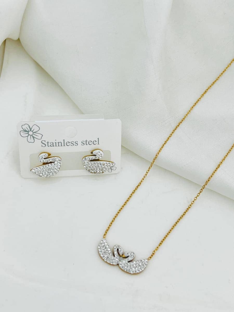 Crystal Swan Necklace Earring Set