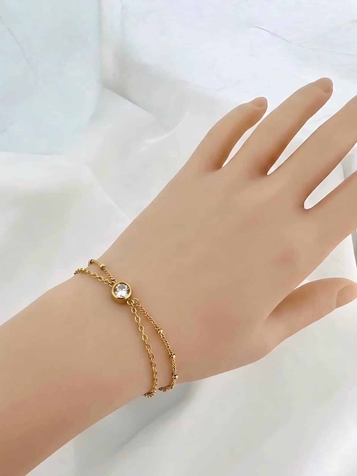 Double Layer Crystal Charm Bracelet