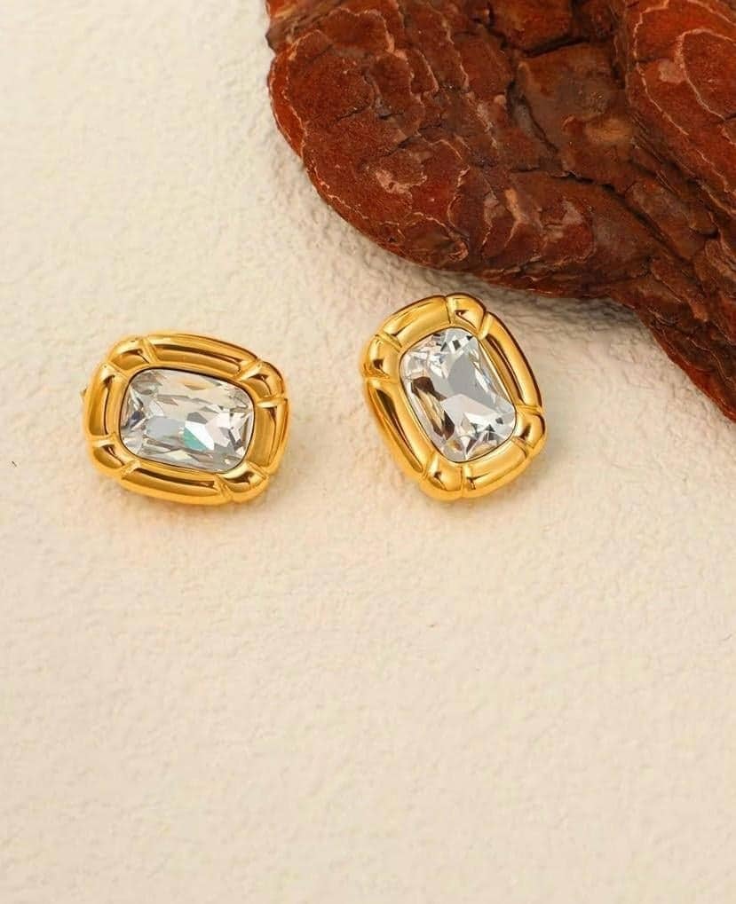 Emerald Crystal Gold Stud Earrings
