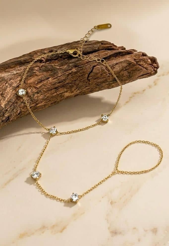 Five Crystal Gold Hand Chain