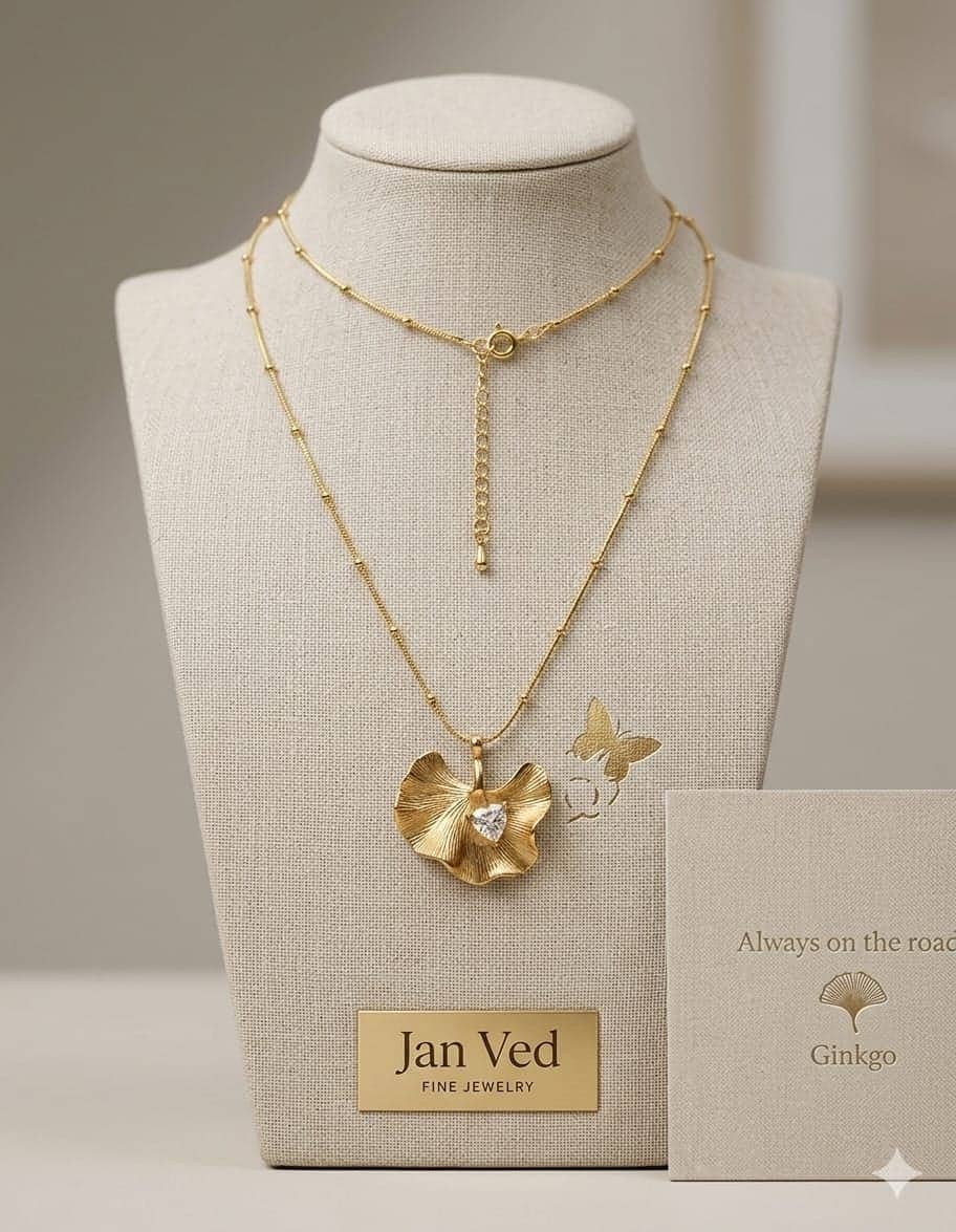 Ginkgo Leaf Heart Crystal Necklace