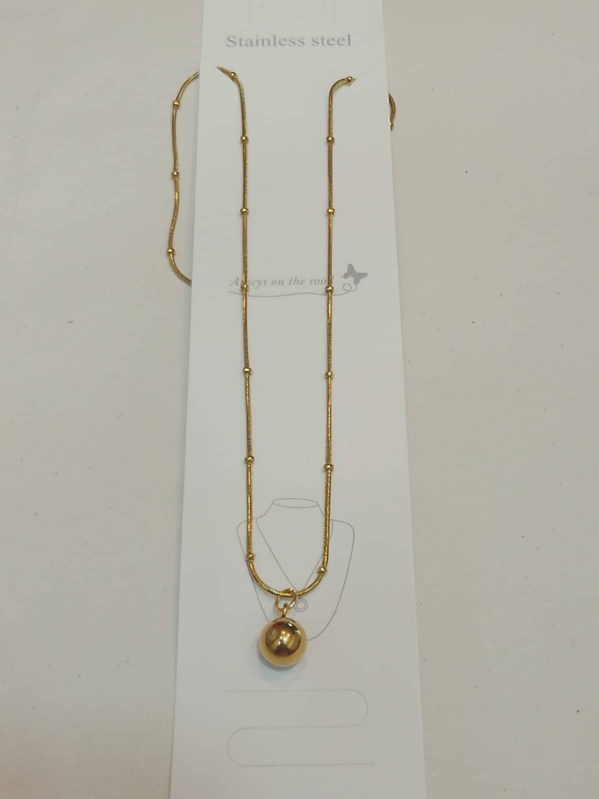 Gold Ball Pendant Beaded Necklace