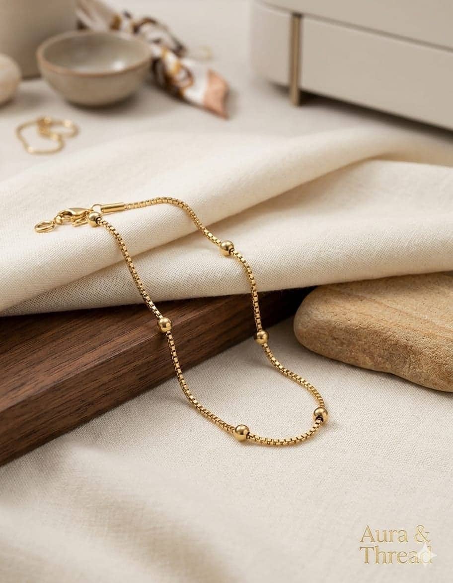 Gold Bead Box Chain Bracelet