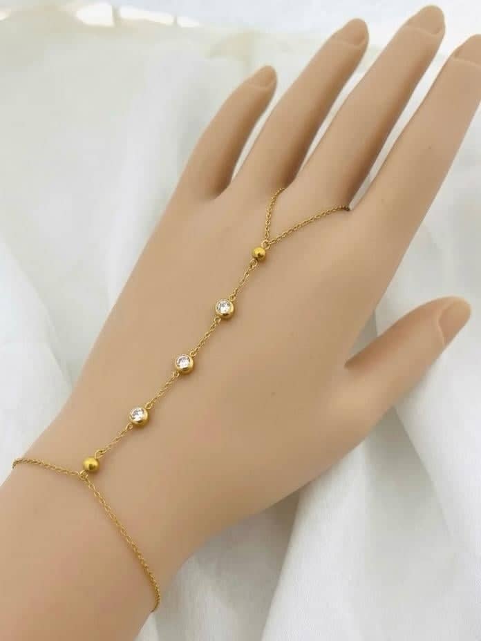 Gold Bead Crystal Hand Chain