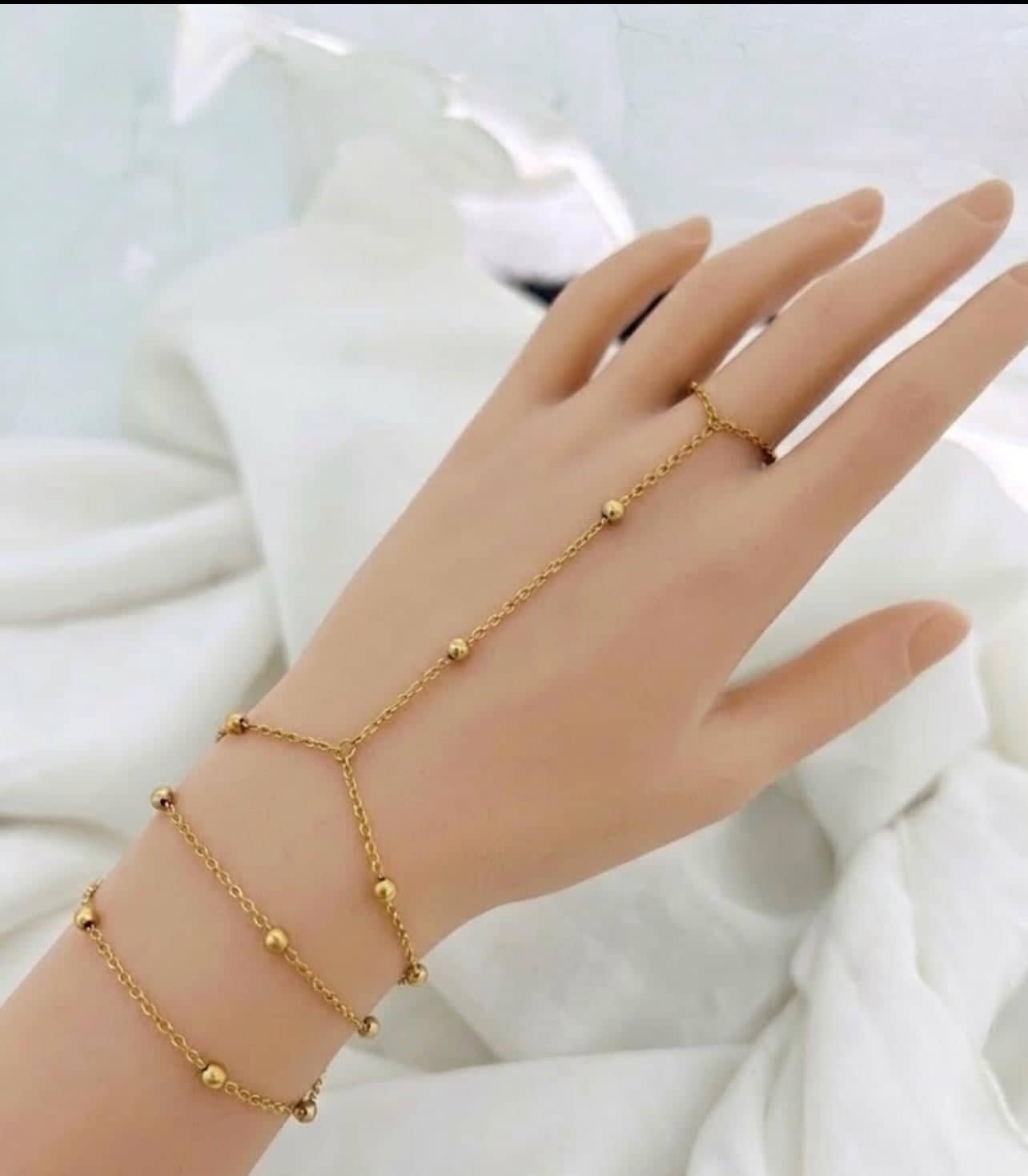Gold Beaded Multi Layer Hand Chain