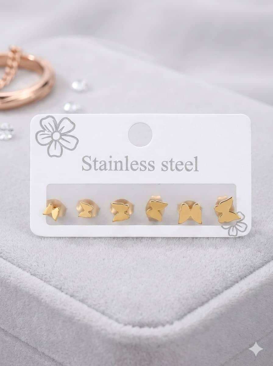 Gold Butterfly Stud Earring Set