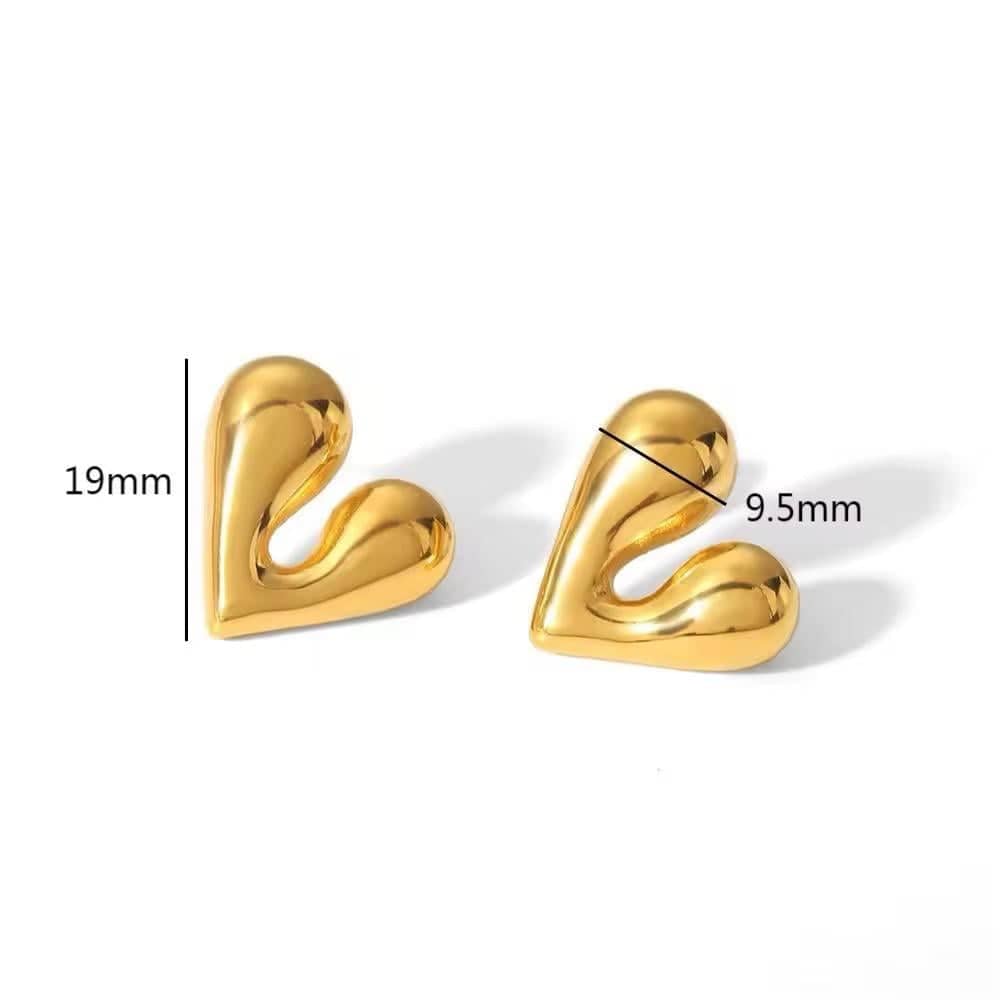 Gold Puffed Heart Stud Earrings