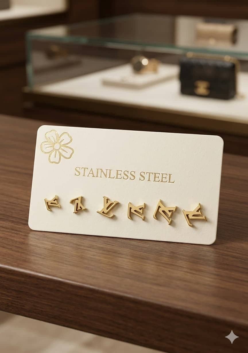 Monogram Logo Gold Stud Earring Set