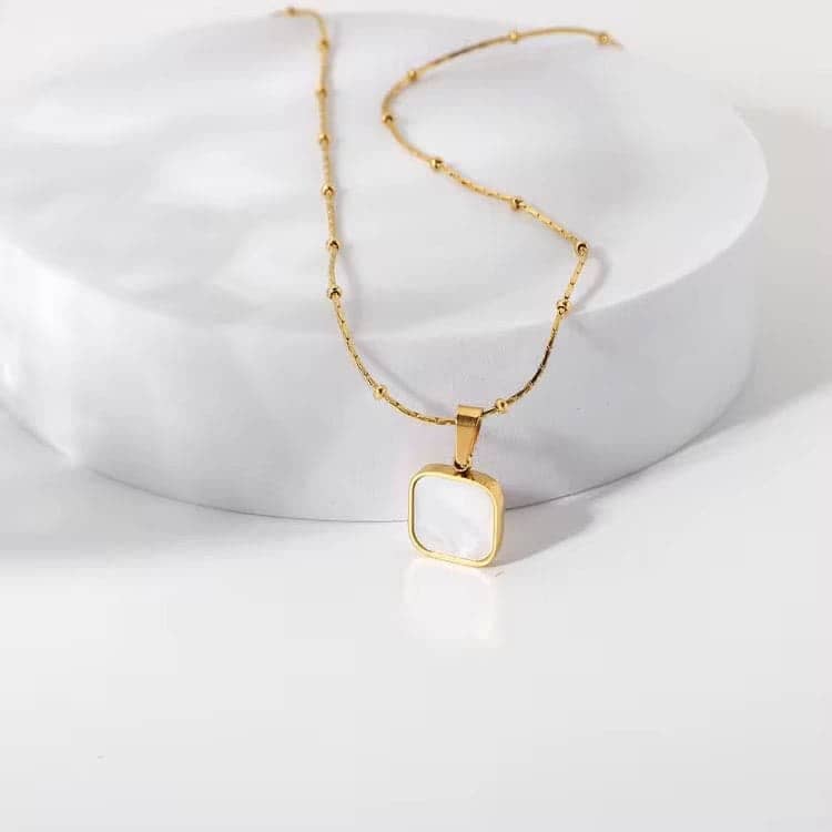 Mother Of Pearl Square Pendant Necklace
