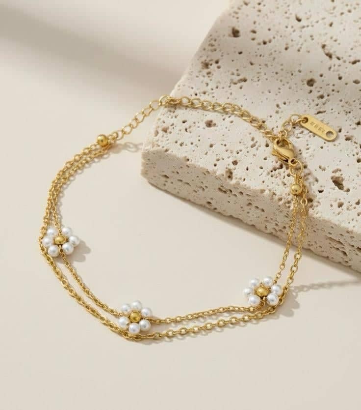 Pearl Flower Double Strand Bracelet