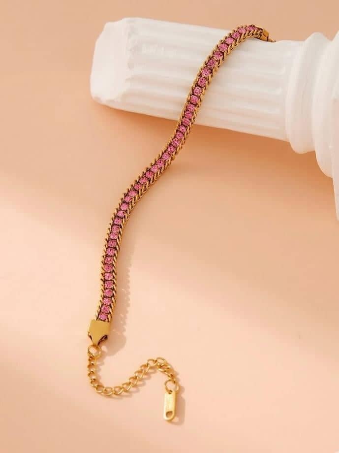 Pink Zirconia Gold Tennis Bracelet