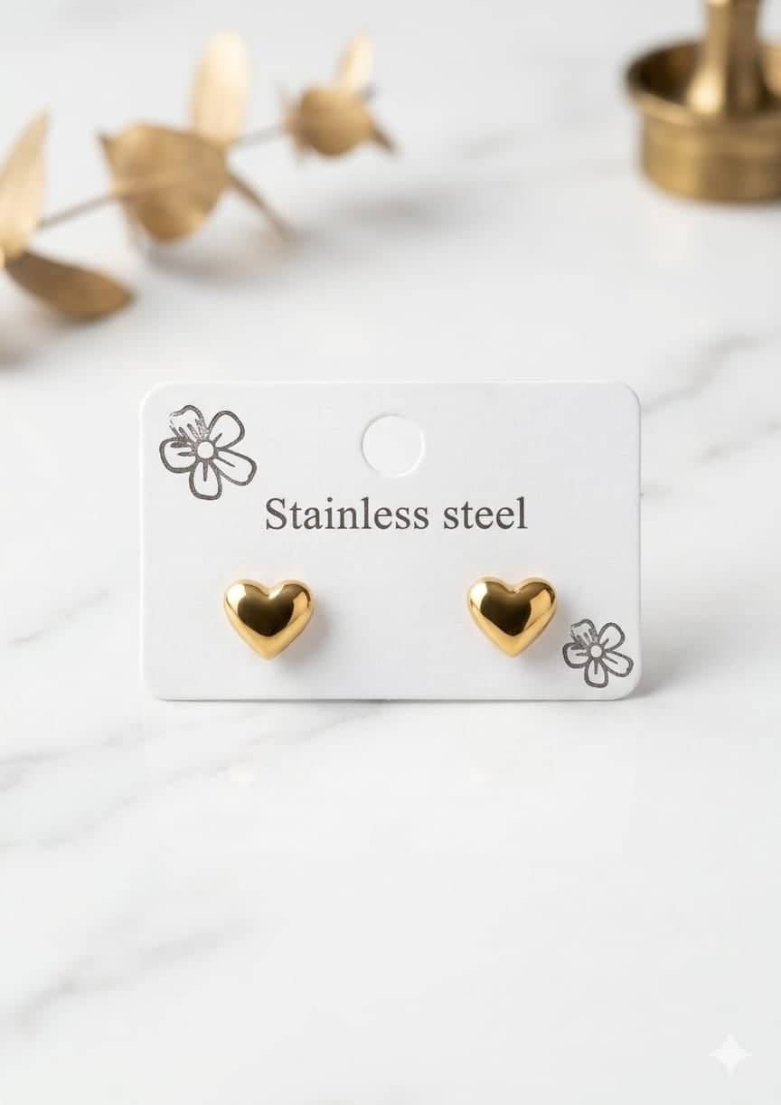 Puffy Gold Heart Stud Earrings