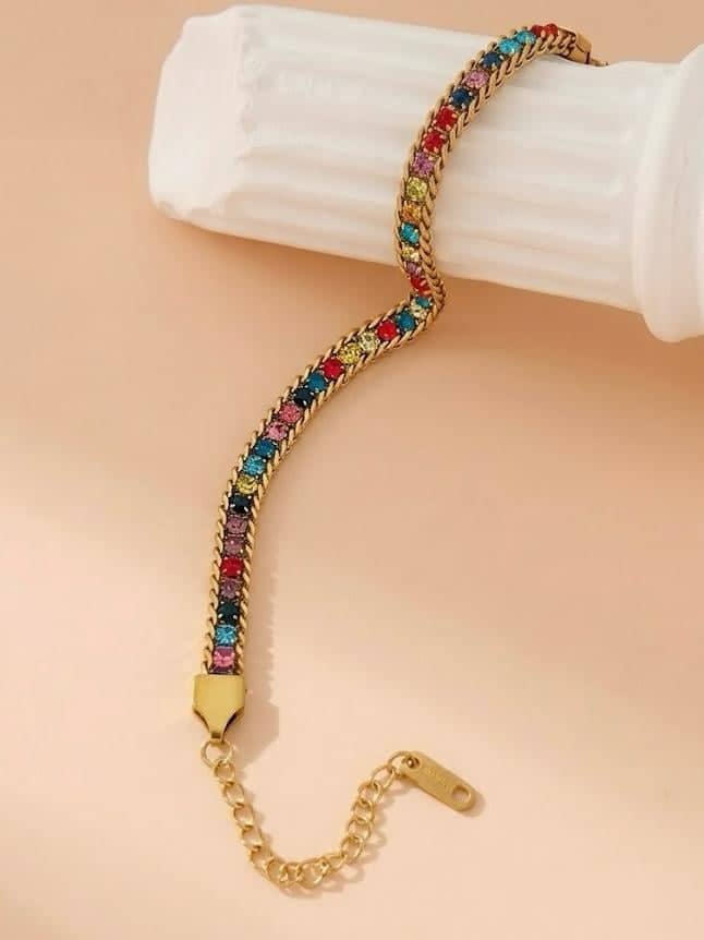 Rainbow Crystal Gold Channel Bracelet
