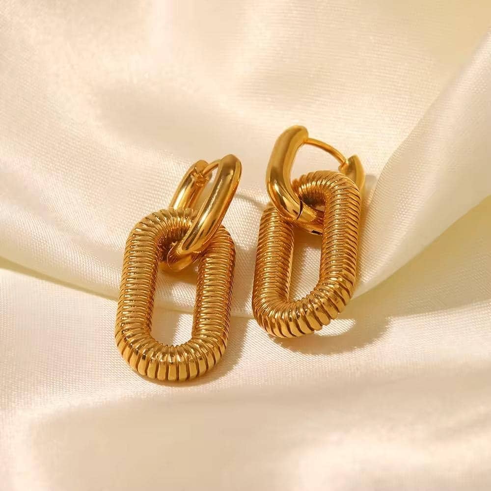 Ribbed Gold Link Hoop Earrings