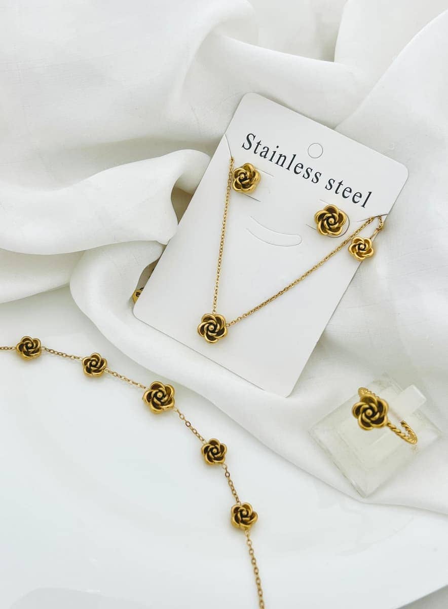 Rose Floral Four Piece Jewelry Set