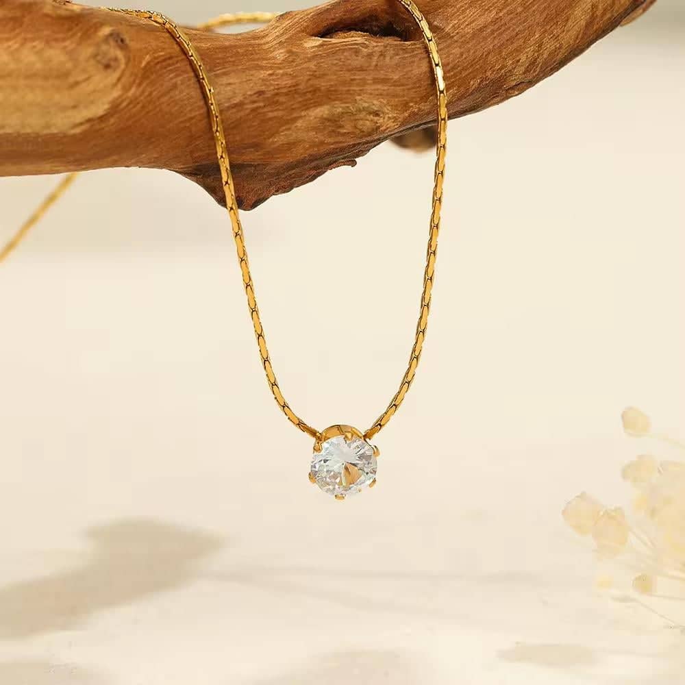 Solitaire Crystal Gold Pendant Necklace