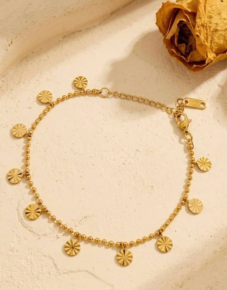 Sunburst Charm Beaded Gold Bracelet