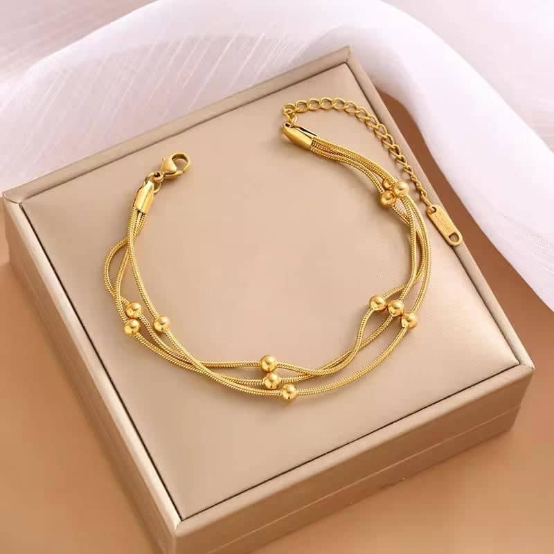 Triple Snake Chain Bead Bracelet