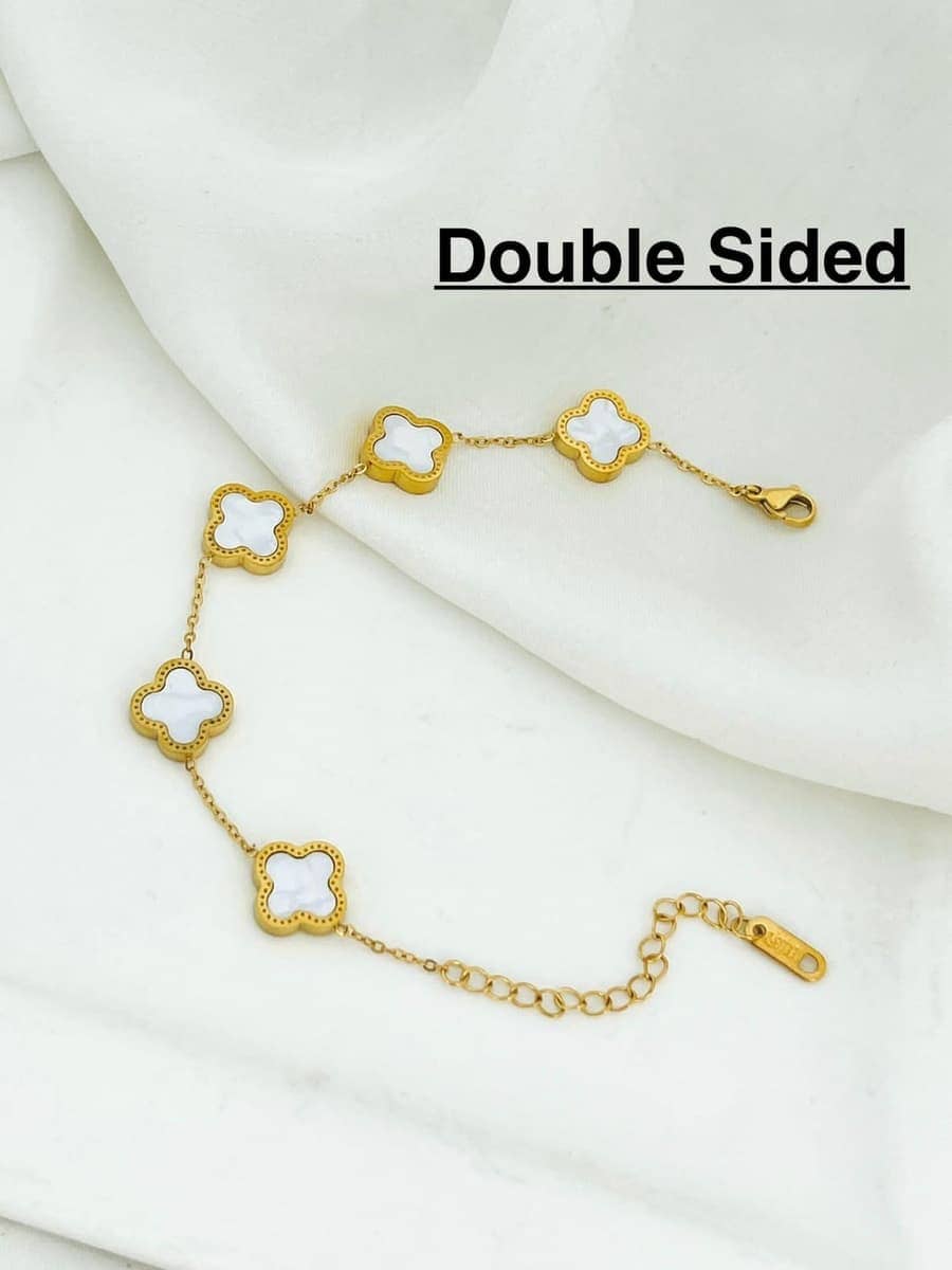 White Clover Gold Charm Bracelet