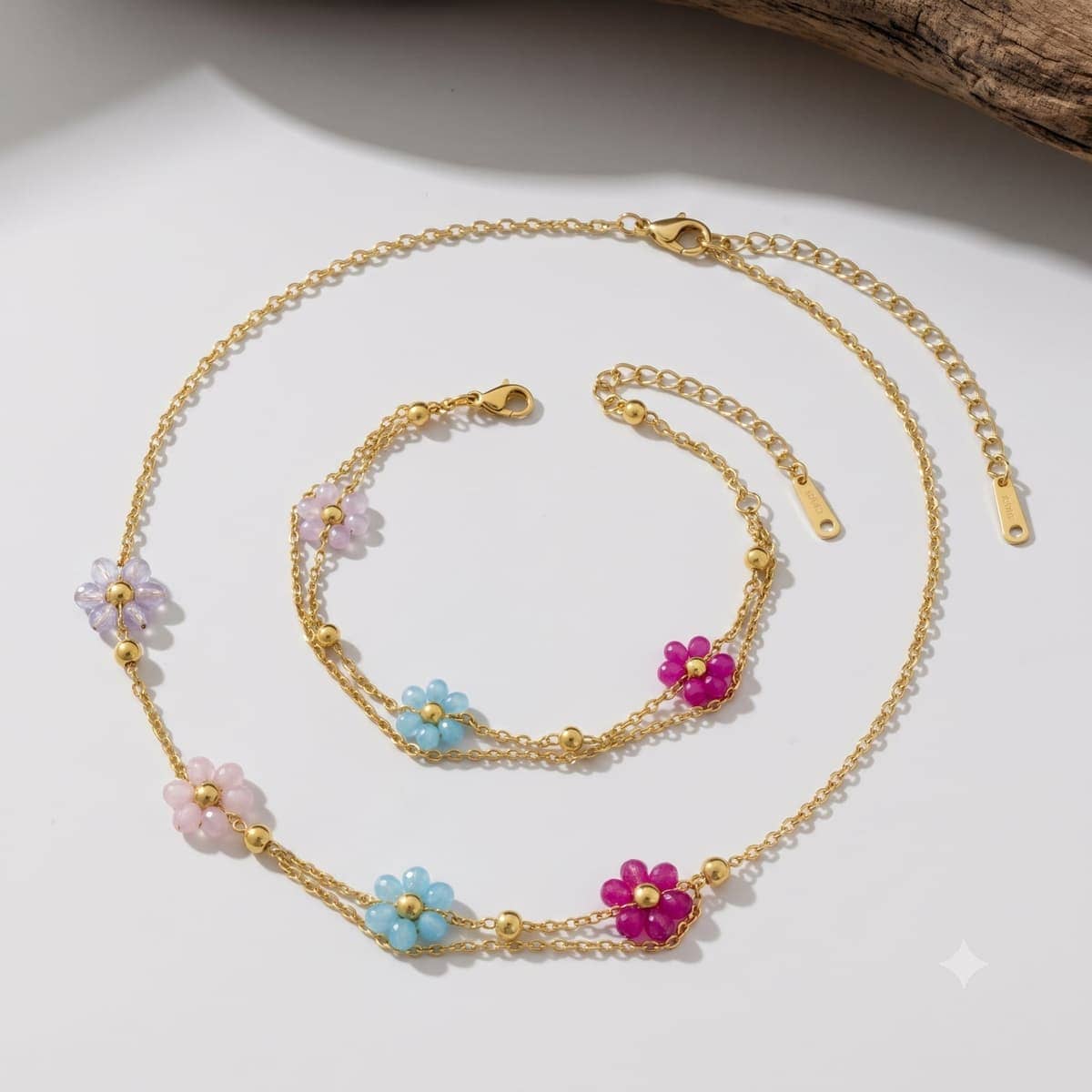 Floral Bead Necklace & Bracelet Set