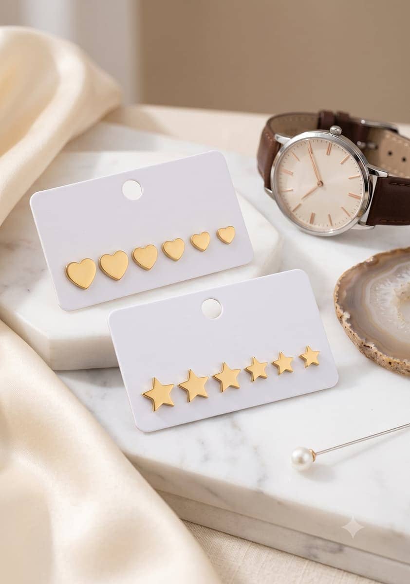 Heart & Star Stud Earring Set