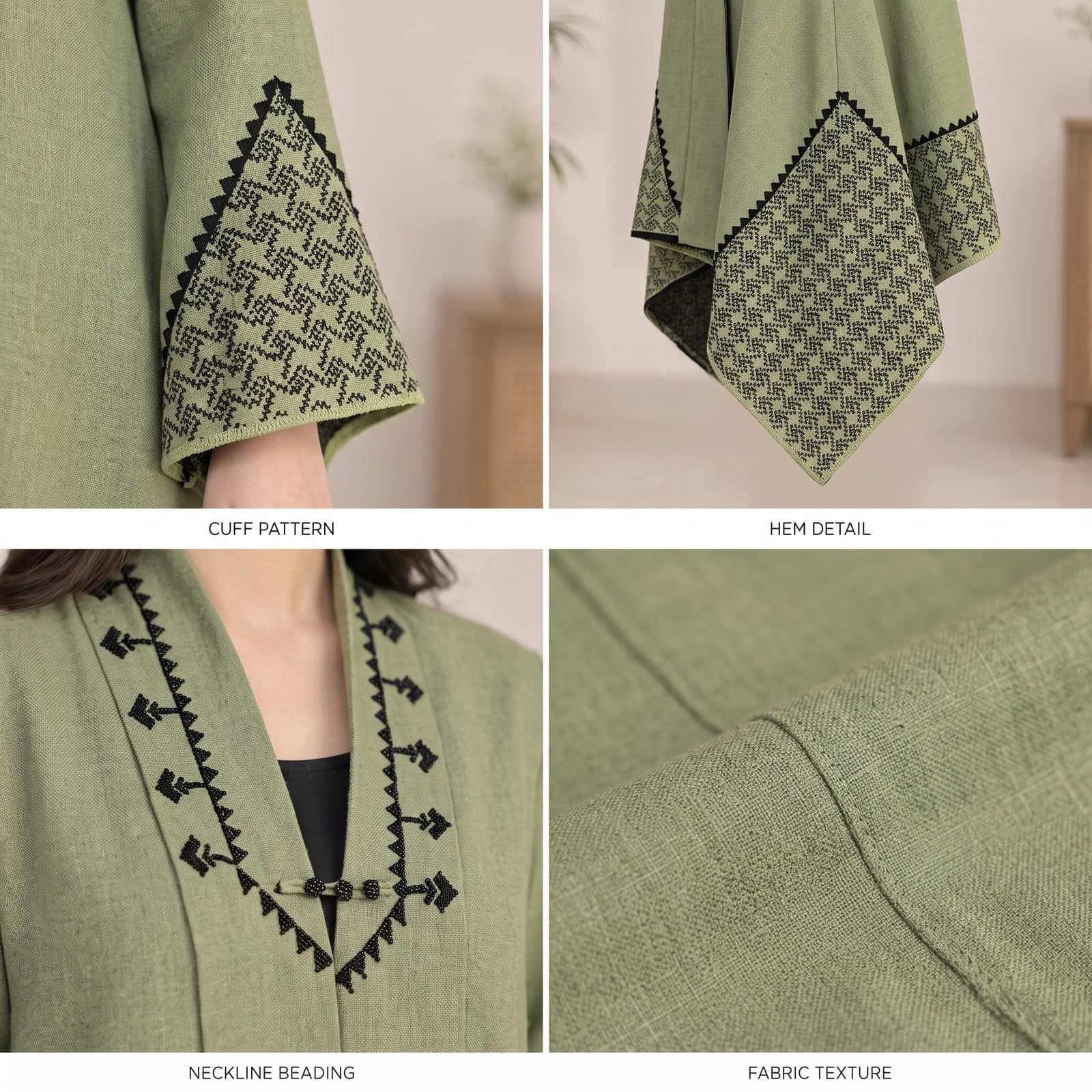 Sage Green Embroidered Winter Cape Wrap