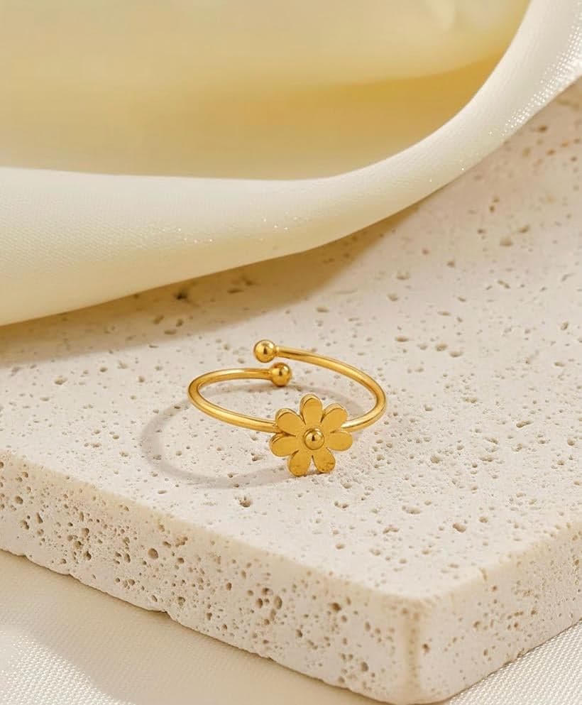 Adjustable Daisy Flower Gold Ring
