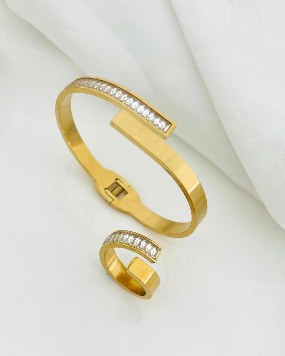 Baguette Crystal Bangle Ring Set