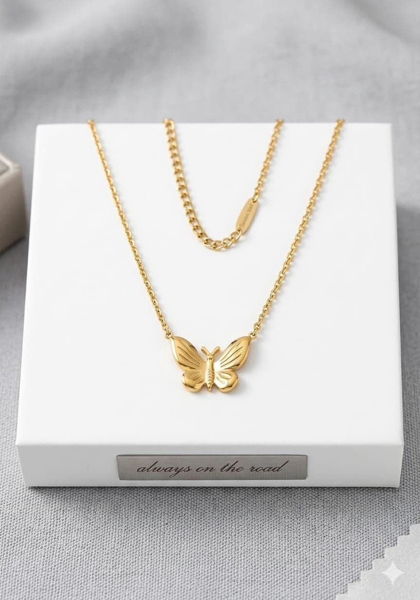 Butterfly Pendant Gold Necklace