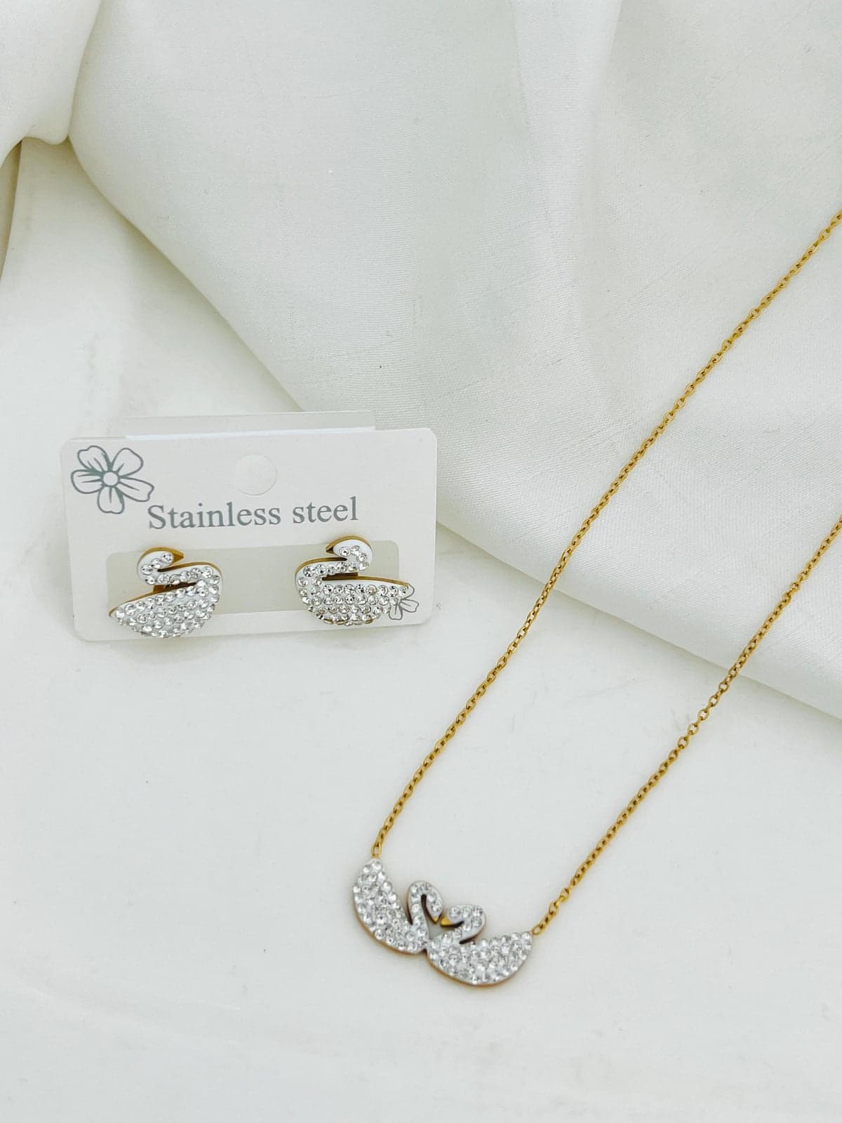 Crystal Swan Necklace Earring Set
