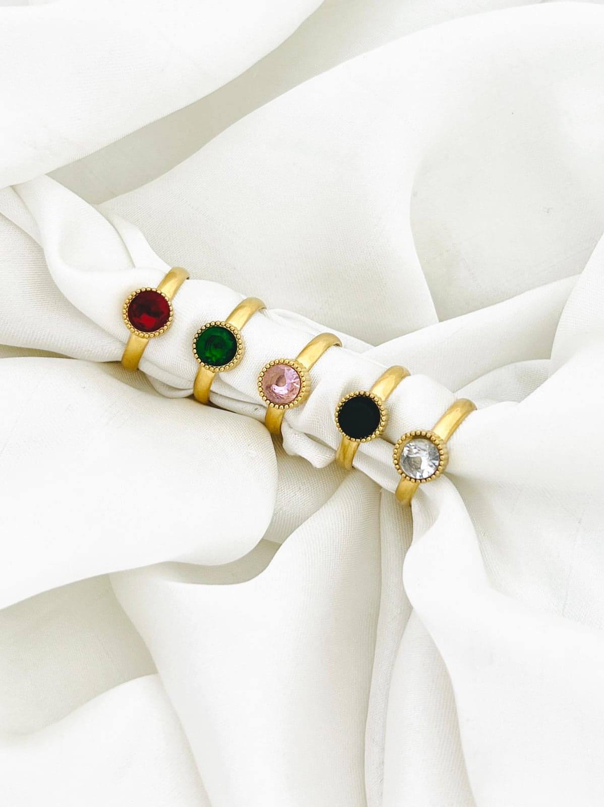 Multicolor Gemstone Gold Stacking Rings