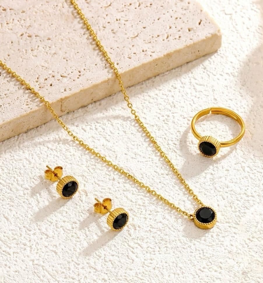 Pink Crystal Gold Jewelry Set