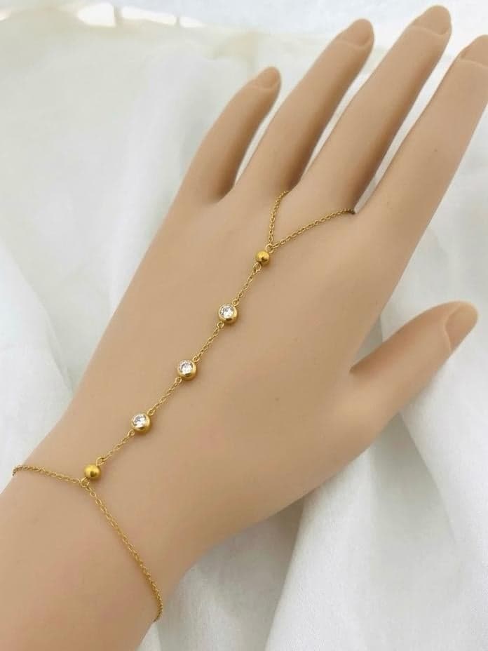 Gold Bead Crystal Hand Chain