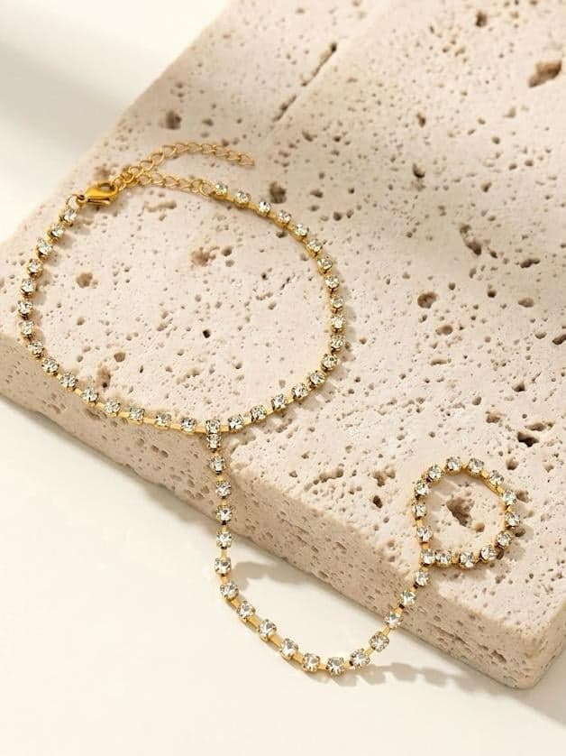 Gold Bead Crystal Hand Chain